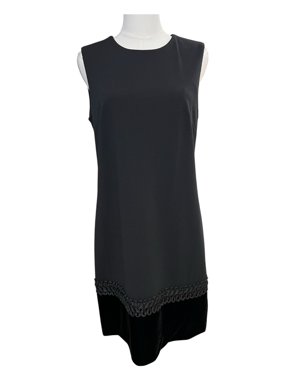 EUC Calvin Klein Black Shift Dress Velvet Trim | Size 8